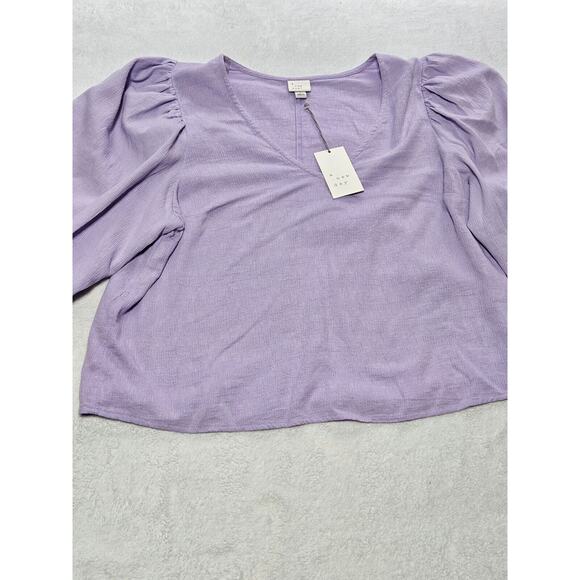 A New Day Blouse Women's Large Purple Balloon Long Sleeve V Neck Blouse - Picture 1 of 9